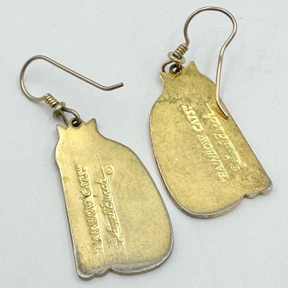 Laurel Burch Vintage Rainbow Cats Earring & Brooch Lapel Pin Set - Picture 3 of 6